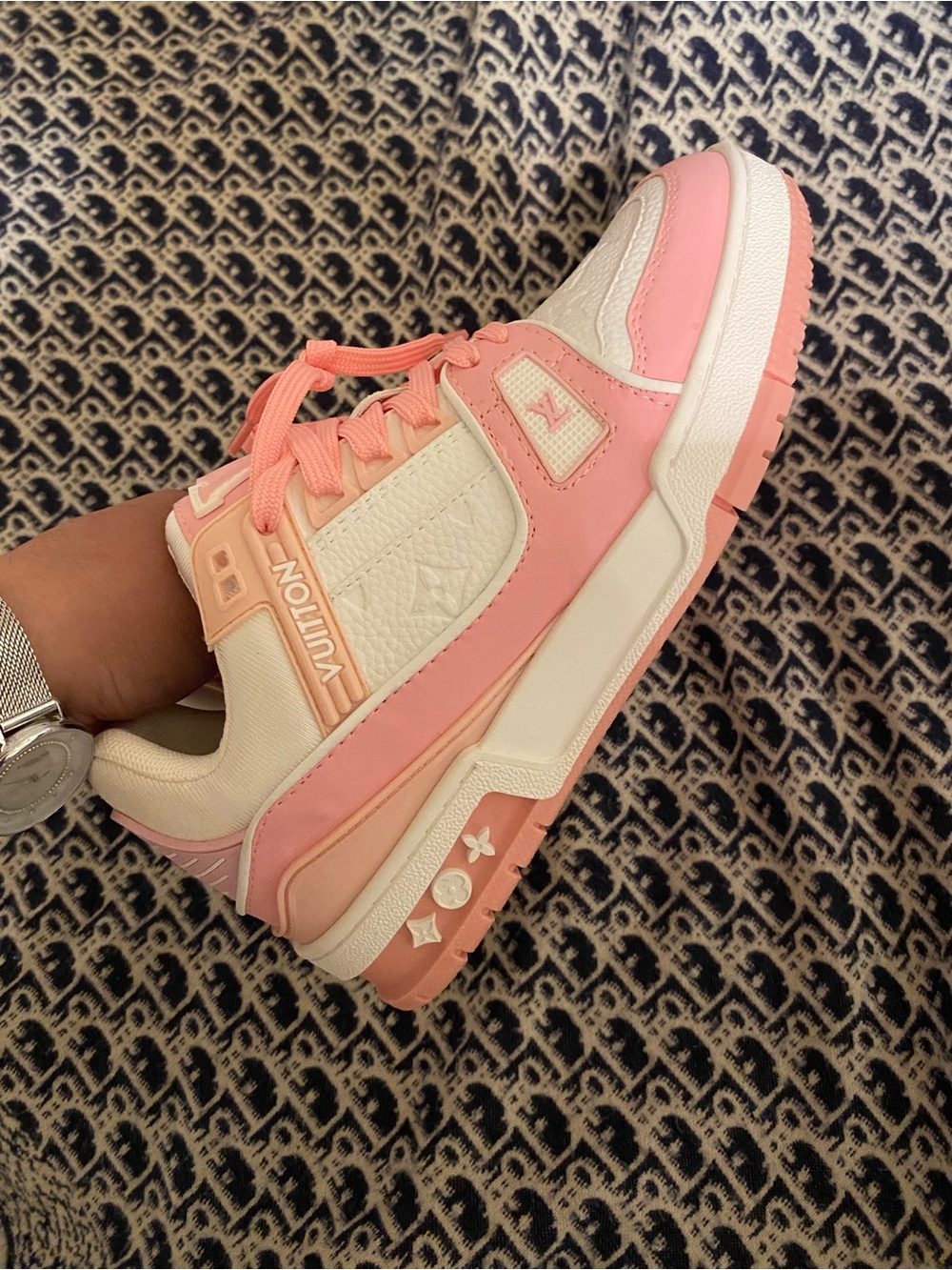 Louis Vuitton Pink and White Women's Sneakers - Picture 3 of 9